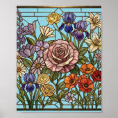 Bloeiend Tuin Glas-in-Lood Bloem Panel Poster (Voorkant)