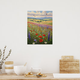 Bloeiend weidelandschap schilderkunst poster