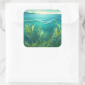 Bloeiend zeewier in een gezonde oceaan. vierkante sticker (Tas)