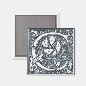 bloeiend zilvermonogram - C Magneet (Voorkant / Achterkant)