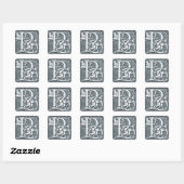bloeiend zilvermonogram vierkante sticker (Vel)