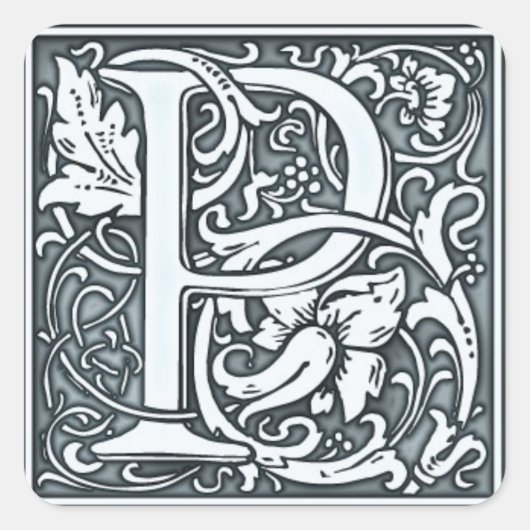 bloeiend zilvermonogram vierkante sticker (Voorkant)