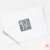 bloeiend zilvermonogram vierkante sticker (Envelop)
