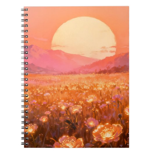 Bloeiend Zonsondergang Spiraal Notebook Notitieboek (Voorkant)