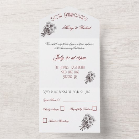 Bloeiende 50ste verjaardag - all in one uitnodiging (Binnen)