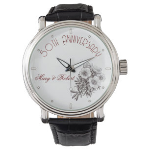 Bloeiende 50ste verjaardag - gepersonaliseerd horloge
