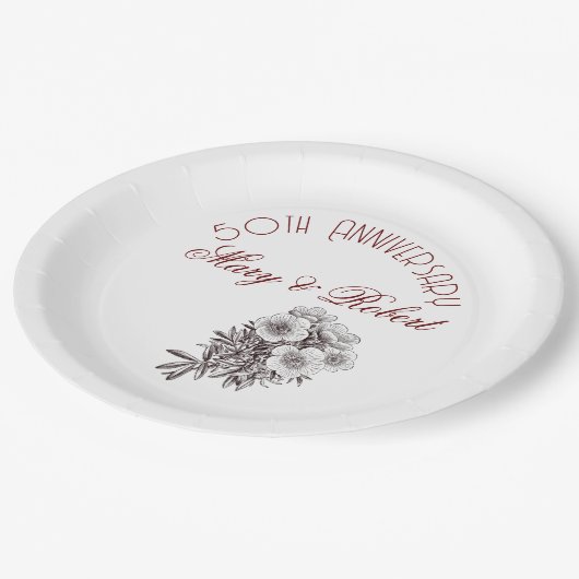 Bloeiende 50ste verjaardag - gepersonaliseerd papieren bordje (Gekanteld)