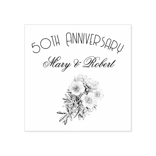 Bloeiende 50ste verjaardag - gepersonaliseerd rubberstempel (Afrduk)