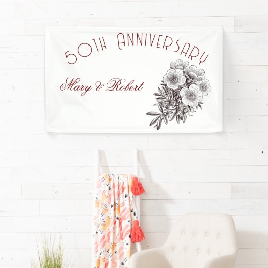 Bloeiende 50ste verjaardag - gepersonaliseerd spandoek (Insitu)