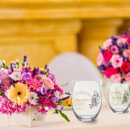 Bloeiende 50ste verjaardag - gepersonaliseerd wijnglas zonder voet