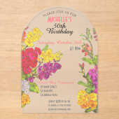 Bloeiende 50ste verjaardag transparante chic acryl uitnodigingen (Voorkant)