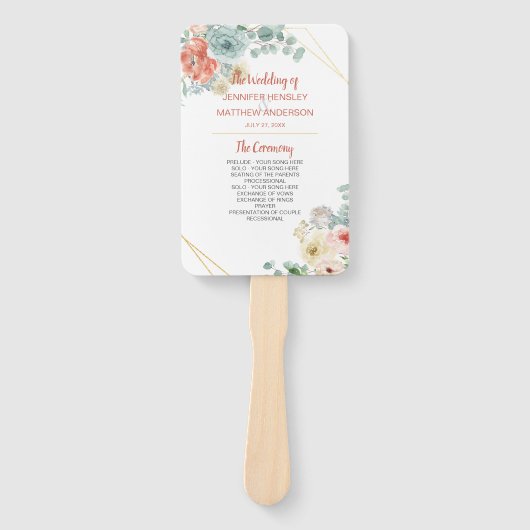 Bloeiende Abrikoos Floral Geometrisch Lijst Bruilo Handwaaier (Voorkant)