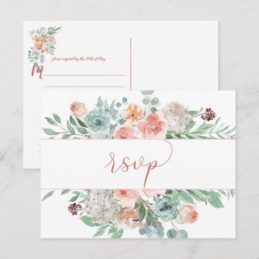 Bloeiende Abrikoos Waterverf Bloemen RSVP Briefkaart (Voorkant / Achterkant)