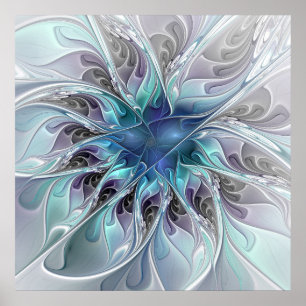 Bloeiende Abstracte Moderne Fractale Bloem Met Bla Poster