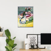 Bloeiende amandelboomtak met een boek poster (Thuiskantoor)