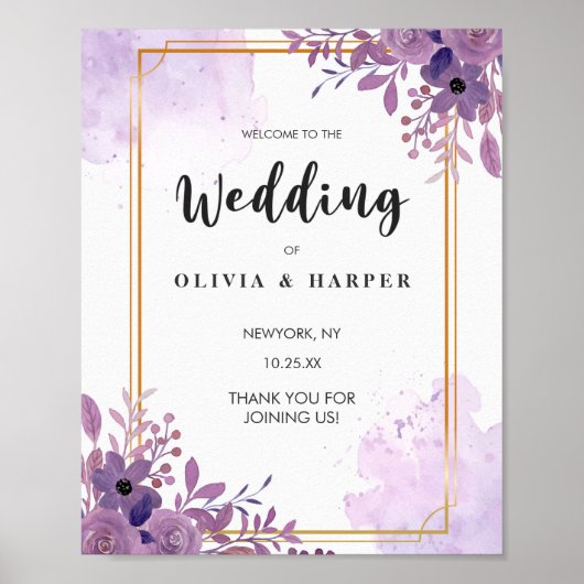 Bloeiende Amethist Antieke Gouden Frame Welkom Poster (Voorkant)