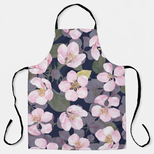 Bloeiende appel: donkerblauwe Waterverf Schort (Voorkant)