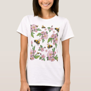 Bloeiende appelboomgaard met bijen aquarel tekenin t-shirt