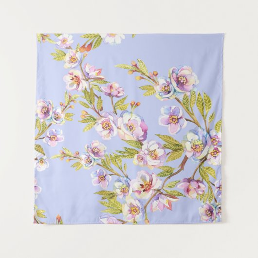 Bloeiende appelkers aquarelpatroon wandkleed (Voorkant)