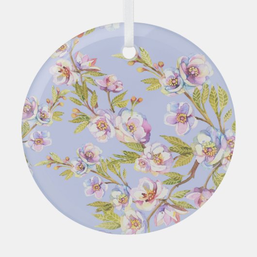 Bloeiende Apple Cherry Waterverf Pattern Glas Ornament (Voorkant)