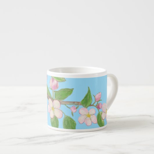 Bloeiende Apple Tree Branch Sky Blue Espresso Kop (Voorkant rechts)