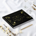 Bloeiende Art Deco Casino Las Vegas Poker Bruiloft Gastenboek<br><div class="desc">Echte Folie! Aanraken met sprankeling en klasse! Ons ontwerp is voorzien van gouden zwarte art deco stijl, een Roaring 1920's oude Hollywood faux gouden bloeiende lijst, rode harten, Q en K op twee hoeken (simuleren speelkaarten), op een zwarte achtergrond. Gebruik de tool Personaliseren om uw gegevens toe te voegen. Bezoek...</div>