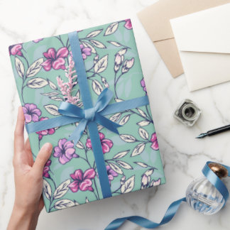 Bloeiende artistieke abstracte takken met ditsy fl cadeaupapier