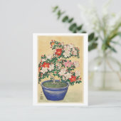 Bloeiende Azalea in Blue Pot Houtsnede Briefkaart (Staand voorkant)