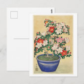 Bloeiende Azalea in Blue Pot Houtsnede Briefkaart (Voorkant / Achterkant)