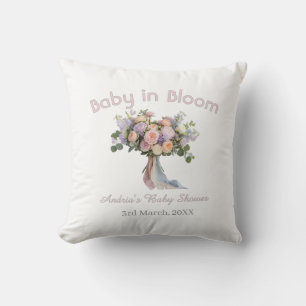 bloeiende baby bloemenboeket baby shower retro roz kussen