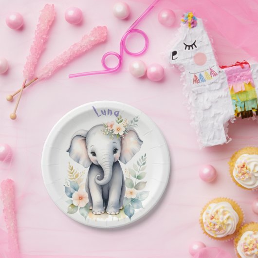 Bloeiende Baby-olifant Papieren Bordje (Feest)