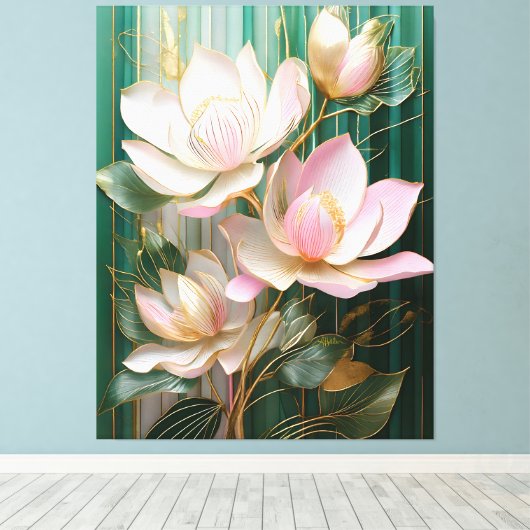 Bloeiende behang Japanse Magnolia Art Canvas Afdruk (Insitu (Houten vloer))