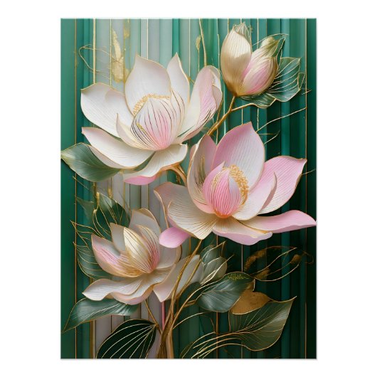 Bloeiende behang Japanse Magnolia Art Perfect Poster (Voorkant)
