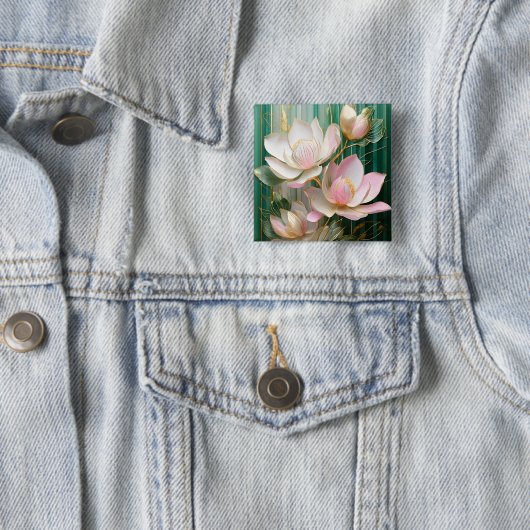 Bloeiende behang Japanse Magnolia Art Vierkante Button 5,1 Cm (In situ)