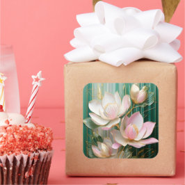 Bloeiende behang Japanse Magnolia Art Vierkante Sticker