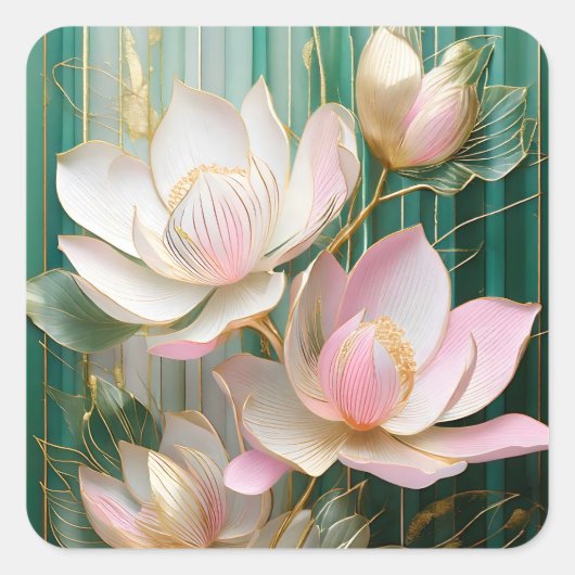Bloeiende behang Japanse Magnolia Art Vierkante Sticker (Voorkant)