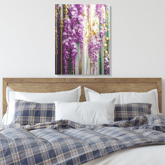 Bloeiende behang Violet Gold Wisteria Canvas Afdruk (Insitu (Slaapkamer))