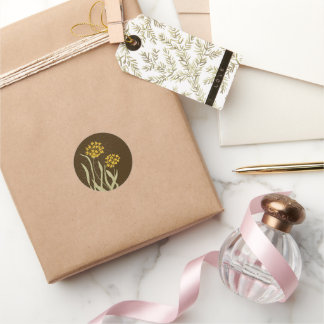 Bloeiende Bieslook Botanische Kunstprint | Bruine Ronde Sticker