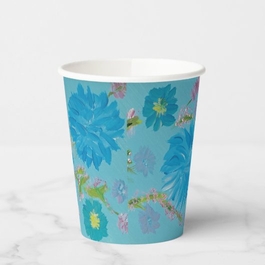 Bloeiende Blauwe Bloemen Papieren Bekers (Links)