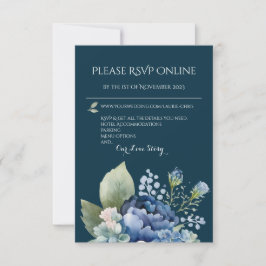 Bloeiende Blauwe Bloemenschildering Reactiekaart RSVP Kaartje