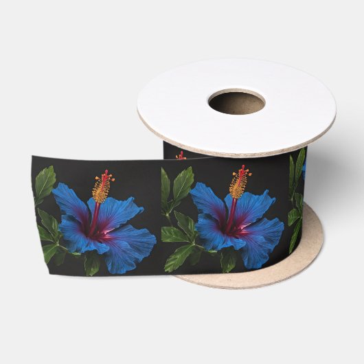 Bloeiende blauwe hibiscus bloem, satijnen lint (Spoel)
