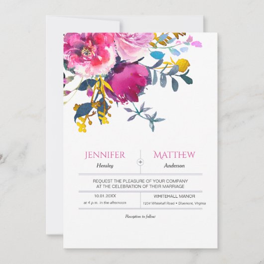 Bloeiende bloemblaadjes Waterverf Bloemenbruiloft Kaart (Voorkant)