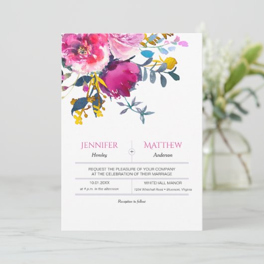 Bloeiende bloemblaadjes Waterverf Bloemenbruiloft Kaart (Staand voorkant)