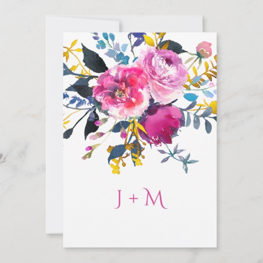 Bloeiende bloemblaadjes Waterverf Bloemenbruiloft Kaart (Achterkant)