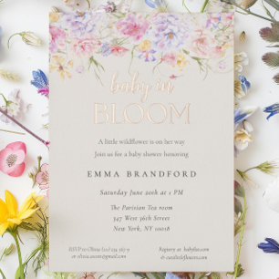Bloeiende Bloemen Baby Kleine Wilde Bloemen Baby Folie Uitnodiging