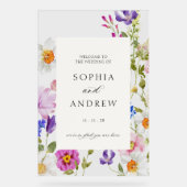 Bloeiende bloemen bruiloft welkom acryl bord (Voorkant)