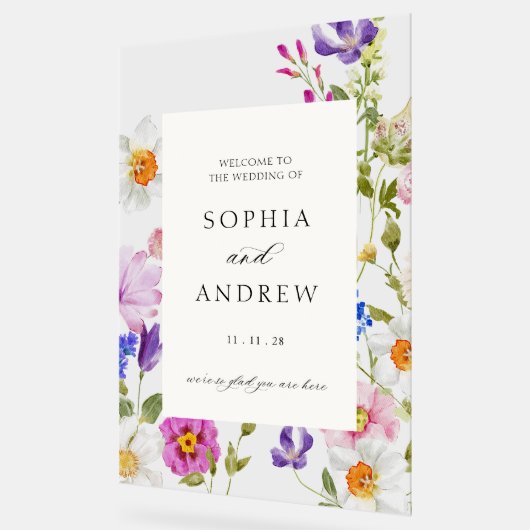 Bloeiende bloemen bruiloft welkom acryl bord (Hoek)