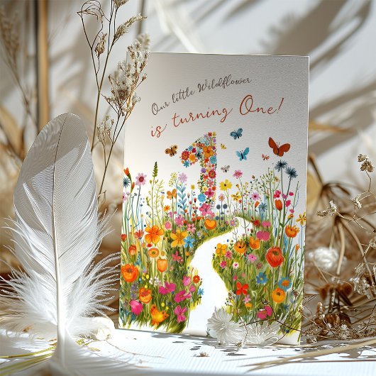 Bloeiende: Bloemen eerste verjaardag uitnodiging