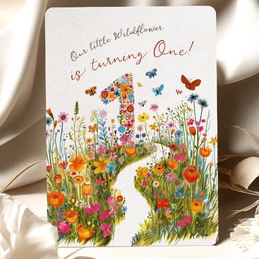 Bloeiende: Bloemen eerste verjaardag uitnodiging