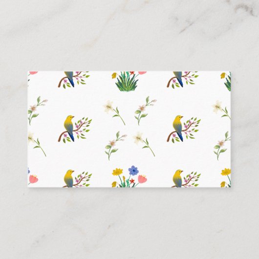 Bloeiende bloemen en vogels patroon visitekaartje (Achterkant)